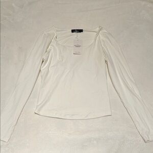 Elegant White Square Neck Long Sleeve Top